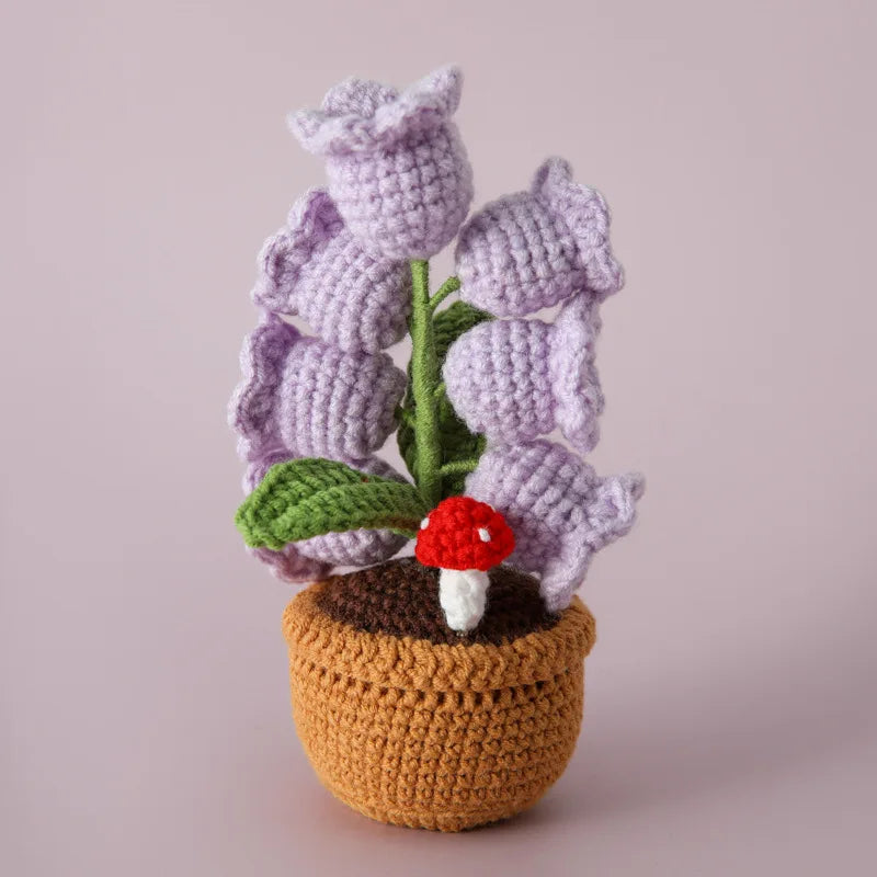 Knitted Bell Orchid With Light Creative Crochet Flowers Potted Handwoven Fake Flower Party Table Decor Mothers Day Gift