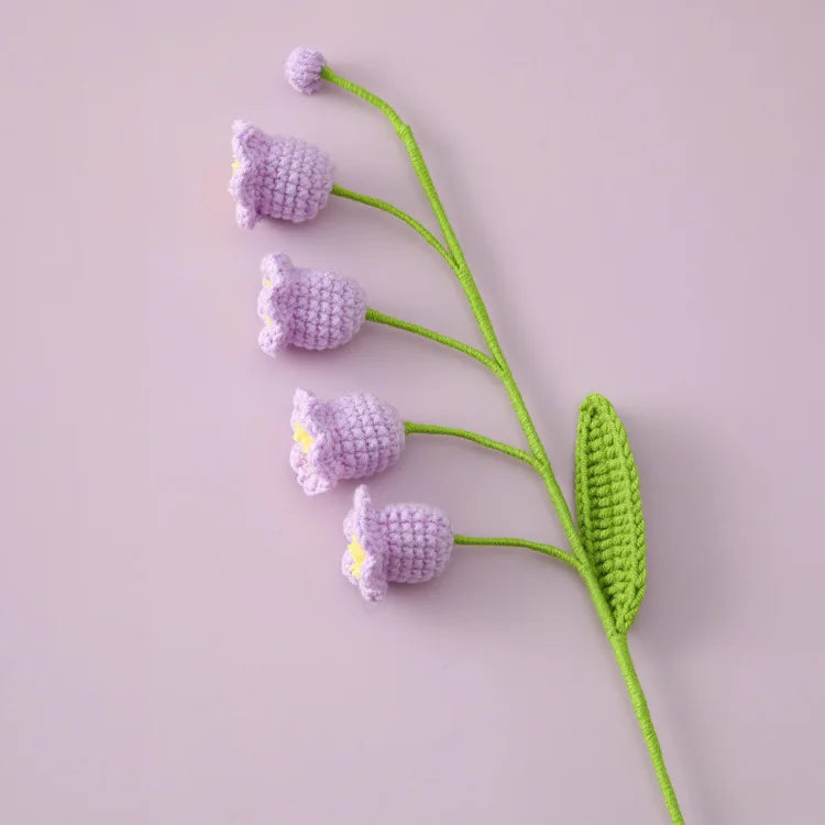 Knitted Bell Orchid With Light Creative Crochet Flowers Potted Handwoven Fake Flower Party Table Decor Mothers Day Gift