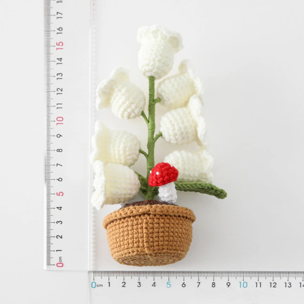 Knitted Bell Orchid With Light Creative Crochet Flowers Potted Handwoven Fake Flower Party Table Decor Mothers Day Gift